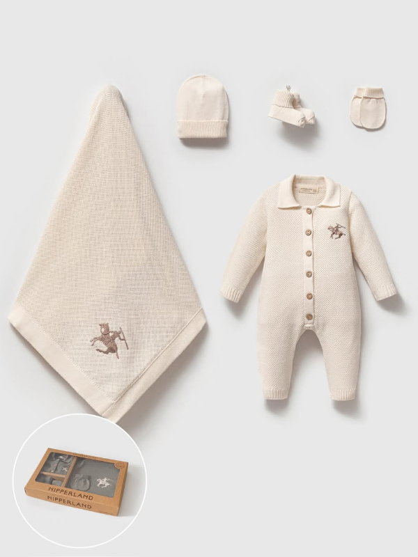 Lüks Triko Erkek Bebek Hastane Çıkışı Seti – 5 Parça