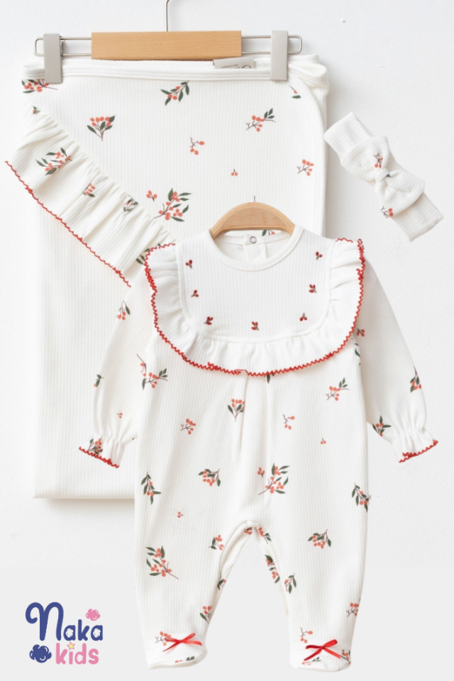 Kokina Desenli Kız Bebek 3’lü Hastane Çıkış Seti