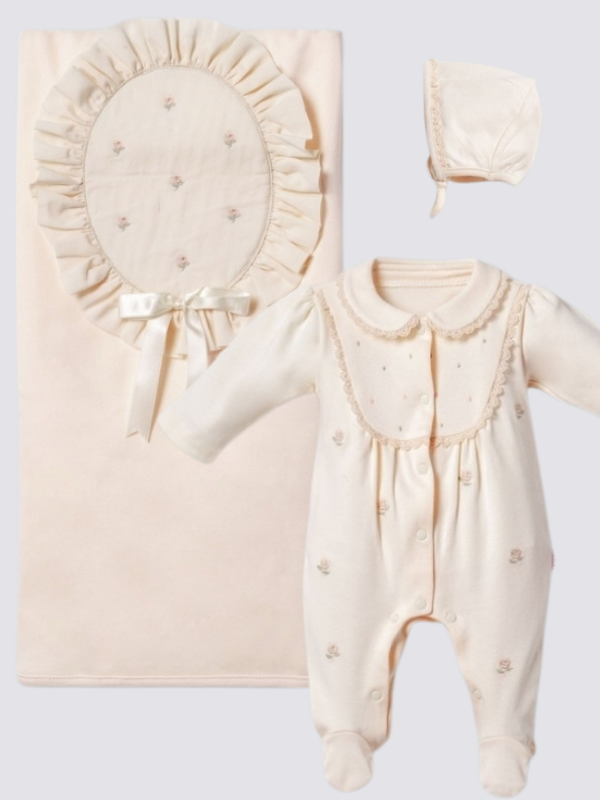 Alara Ivory Bloom Yenidoğan Kız Bebek Hastane Çıkışı Seti-3 Parça