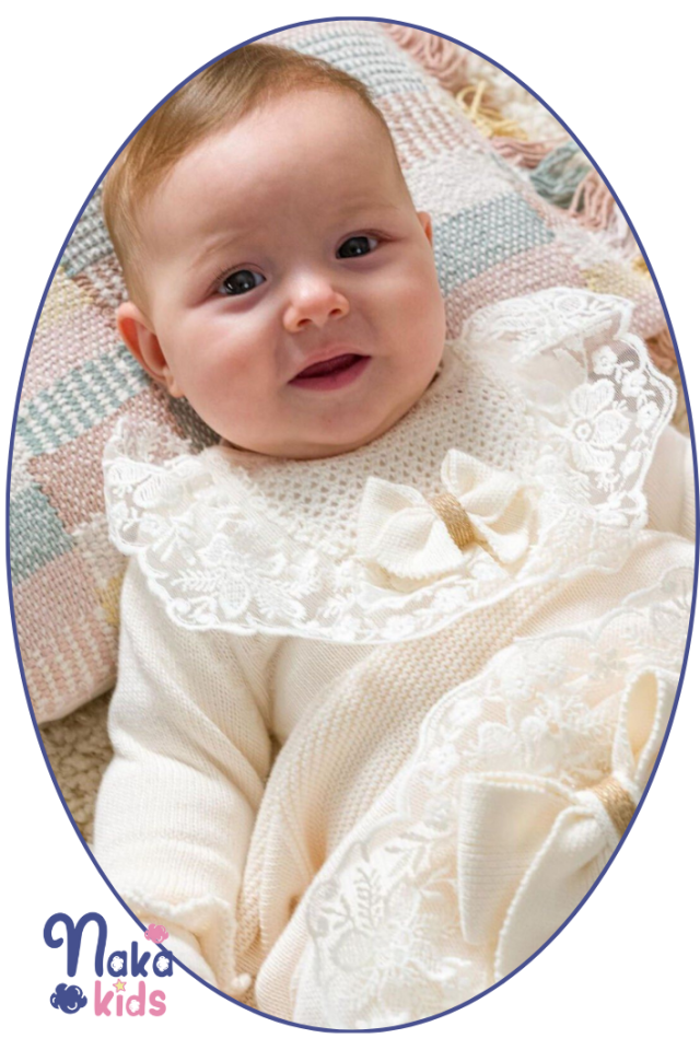 Organik Dantelli 5 li Kız Bebek Hastane Çıkış Seti-Krem