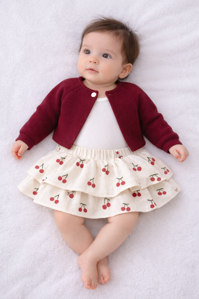 Cherry Belle Kiraz Desenli Kız Bebek 3 Parça Takım