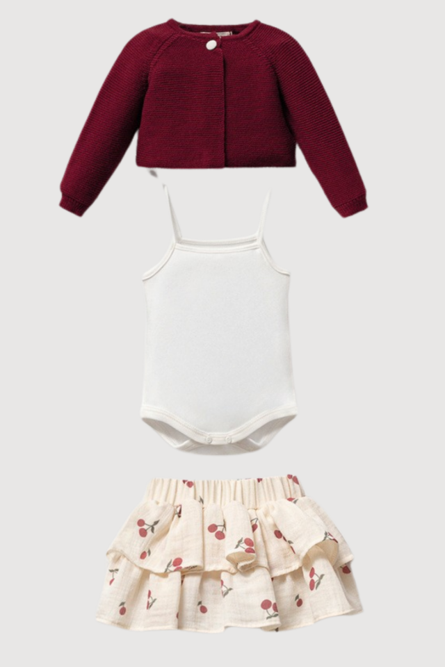 Cherry Belle Kiraz Desenli Kız Bebek 3 Parça Takım