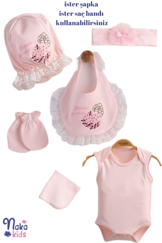 Ortanca Perisi Kız Bebek Hastane Çıkış Seti-Pembe