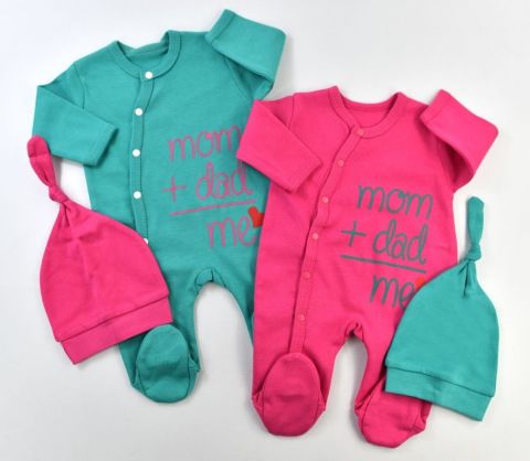 ''Precious Equation'' İkili Bebek Tulum ve Şapka Seti 1-3 ay - fuşya-mint