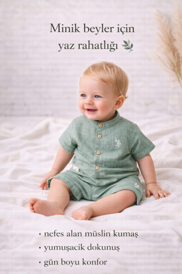 Müslin Rahatlığı Doğal Pamuk Müslin Erkek Bebek Takımı