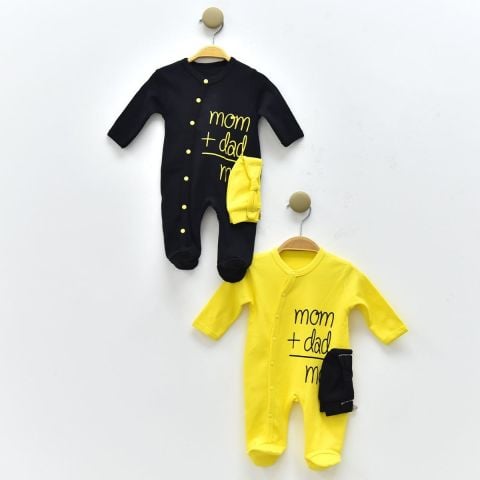 ''Precious Equation'' İkili Bebek Tulum ve Şapka Seti 1-3 ay - sarı-siyah