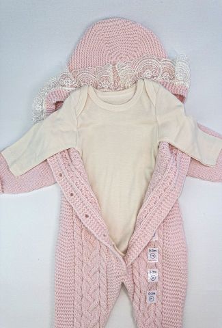 Kapşonlu Dantelli 2 li Tulum Set 3-6 ay