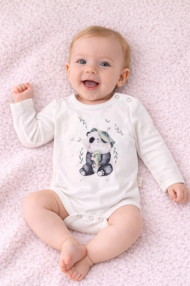 Yuvarlak Yaka Uzun Kollu Bebek Zıbın Body