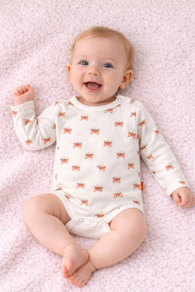 Yuvarlak Yaka Uzun Kollu Bebek Zıbın Body