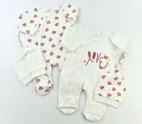 Sweetheart Duo'' Kalp Baskılı Bebek Tulum ve Şapka Seti 0-1 ay - Yeşil