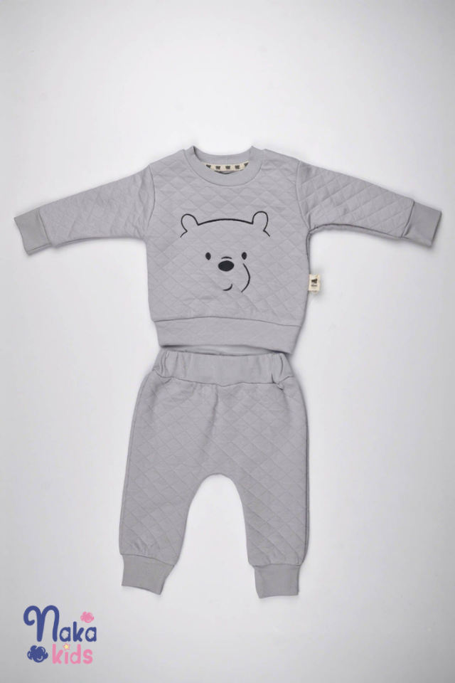 Kapitone Ayı Desenli Takım-Gri