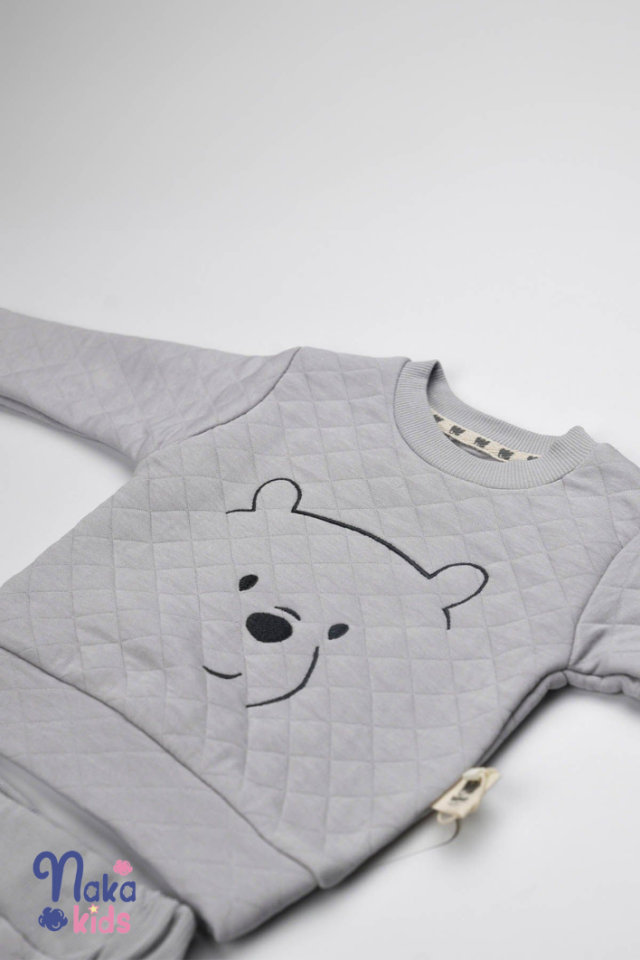 Kapitone Ayı Desenli Takım-Gri