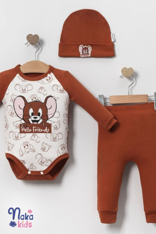 %100 Pamuk 'Cute Mouse' Takım ve Bere