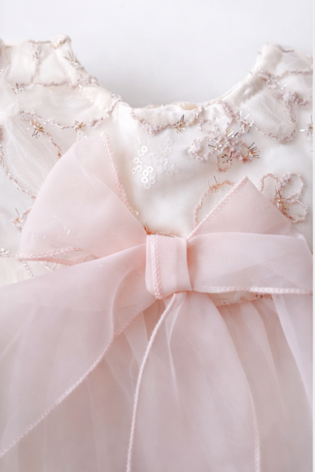 Aurelia Blush Couture Kız Bebek Tül Elbise Seti 4 Parça – Prenses Özel Gün / Doğum Günü / Mevlid Elbisesi (3-6 Ay)