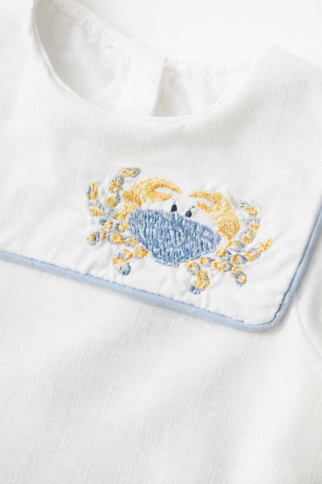 Crab Embroidered Erkek Bebek Salopet Takım 4 Parça Yazlık Set (3-6 Ay)