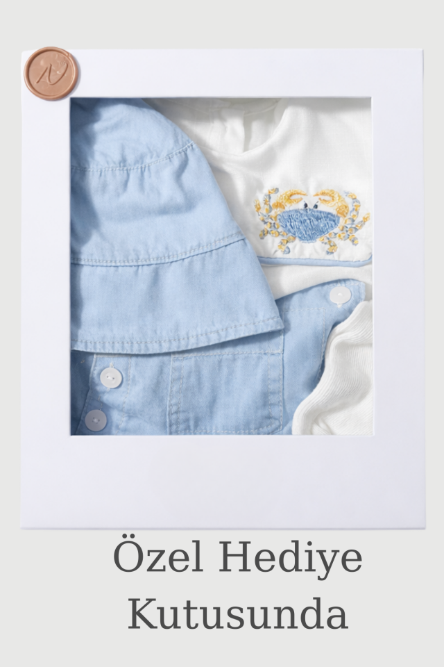 Crab Embroidered Erkek Bebek Salopet Takım 4 Parça Yazlık Set (3-6 Ay)