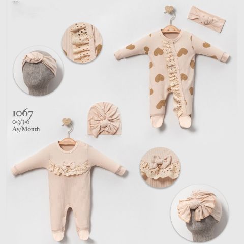 My Heart Temalı %100 Pamuk 4 Parça Bebek Giyim Seti 0-3 ay