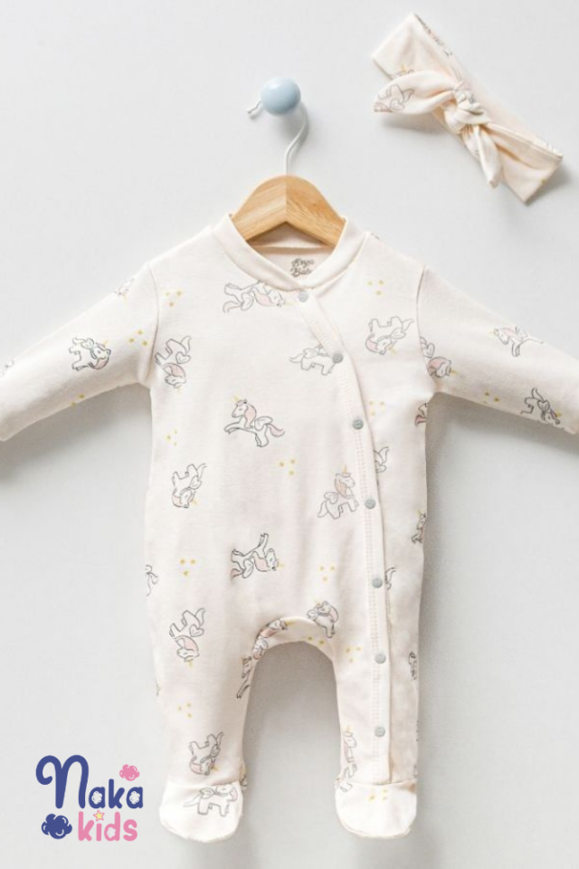 Unicorn Desenli %100 Pamuk Bebek Tulumu