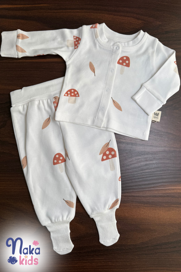 Mantar Ve Yaprak Desenli Bebek Pijama Takımı