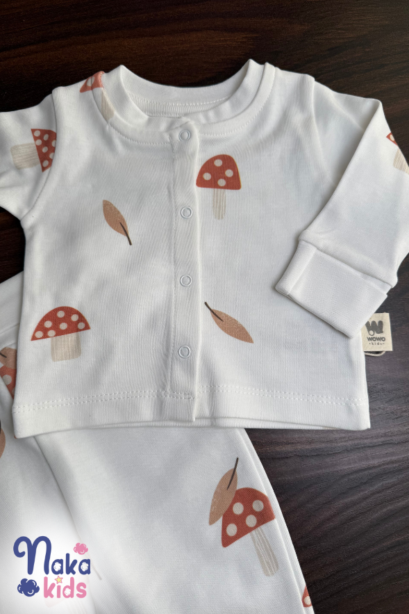 Mantar Ve Yaprak Desenli Bebek Pijama Takımı