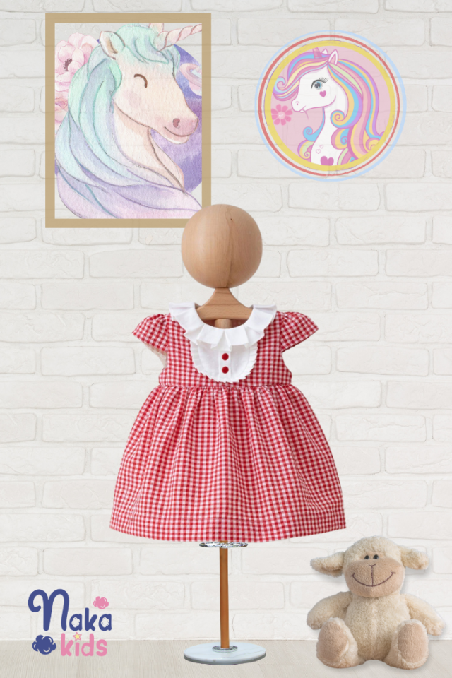 Şık Pötikareli Kısa Kollu Bebek Elbisesi 18 ay - kırmızı