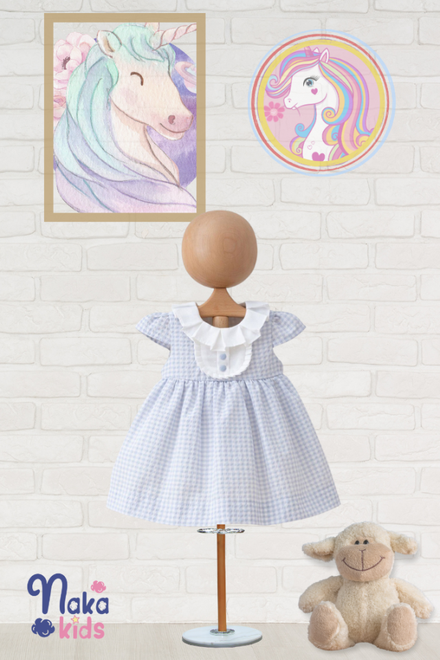 Şık Pötikareli Kısa Kollu Bebek Elbisesi 9 ay - Mavi