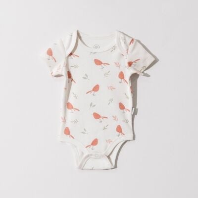 Noor Softline Organik Pamuk Kısa Kollu Desenli Amerikan Yaka Bebek Body- Zıbın 0-3 ay - kuşlu