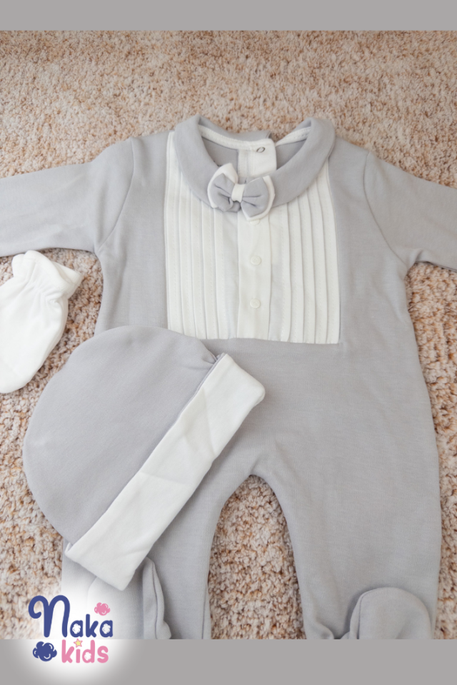 Asil Bebek Papyonlu Gri Tulum