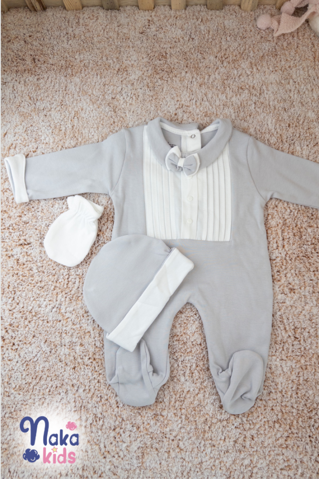 Asil Bebek Papyonlu Gri Tulum