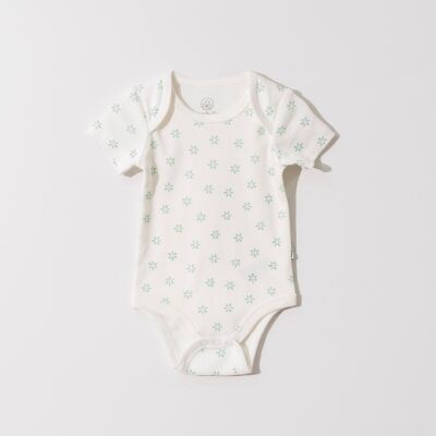 Noor Softline Organik Pamuk Kısa Kollu Desenli Amerikan Yaka Bebek Body- Zıbın 0-3 ay - çiçek