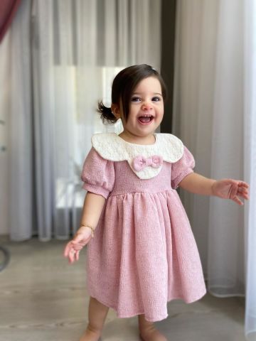 %100 Pamuk Papatya Yaka Kız Bebek Elbise 6 ay