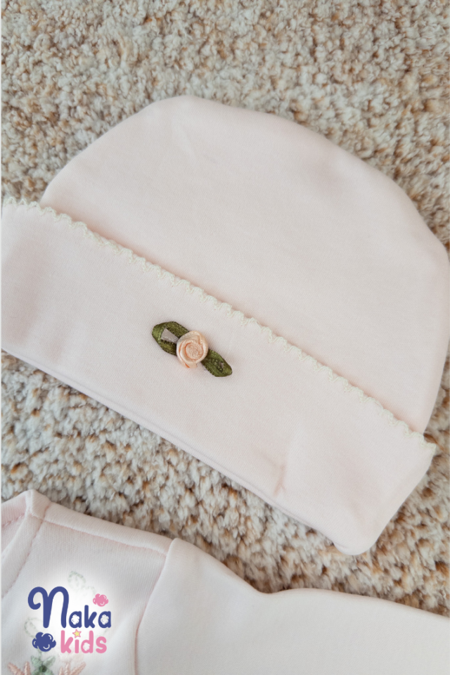 Çiçek Bahçesi Nakışlı Tulum Seti- Pembe