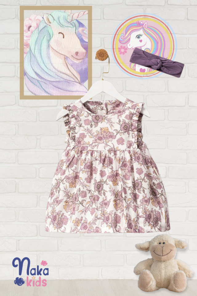 Floral Whisper Kolsuz Çiçek Motifli Bebek Elbisesi 0-3 ay