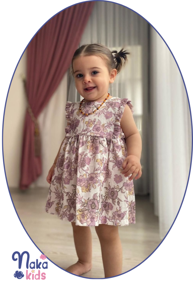Floral Whisper Kolsuz Çiçek Motifli Bebek Elbisesi 0-3 ay