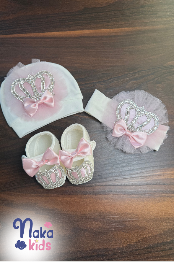 Prenses Tacı Kız Bebek 10 Parça Hastane Çıkış Seti- Pembe