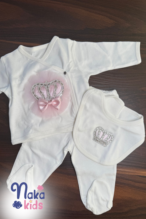 Prenses Tacı Kız Bebek 10 Parça Hastane Çıkış Seti- Pembe