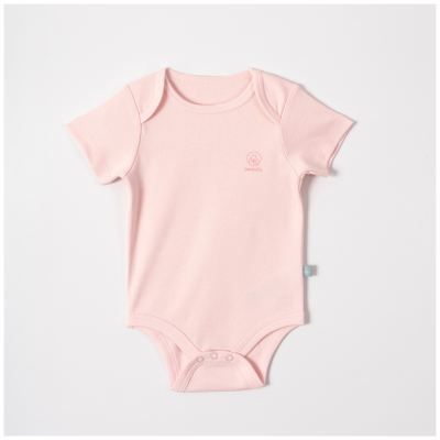 Noor Softline Organik Pamuk Kısa Kollu Düz Renk Amerikan Yaka Bebek Body- Zıbın 1-3 ay - Pembe