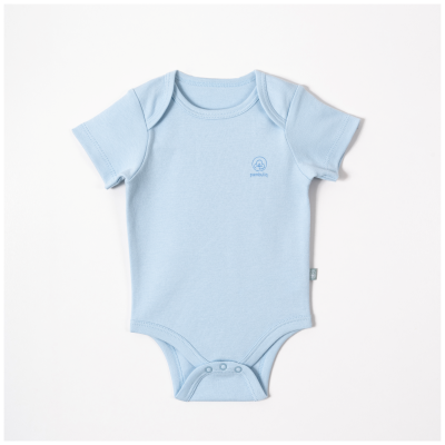 Noor Softline Organik Pamuk Kısa Kollu Düz Renk Amerikan Yaka Bebek Body- Zıbın 1-3 ay - Mavi