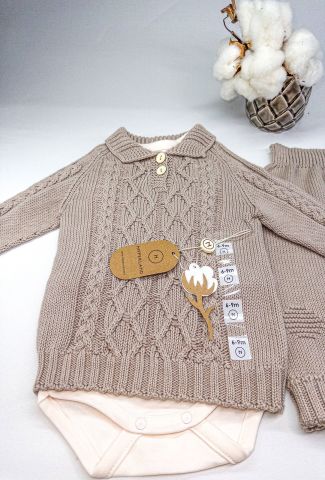 Baklava Örgü Desenli 3 lü Set 3-6 ay