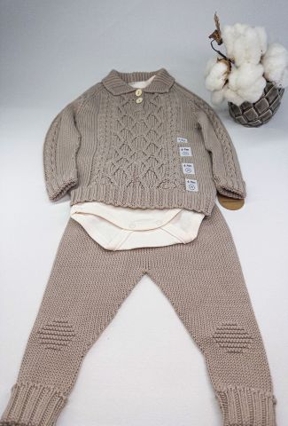 Baklava Örgü Desenli 3 lü Set 3-6 ay