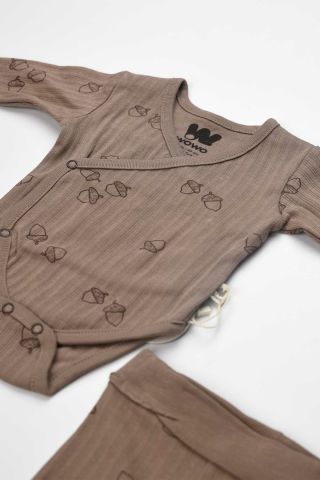 Meşe Palamudu 2 li Body Takım-Kahverengi 9-12 ay