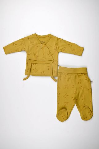 Tavşan Desenli 3 lü Zıbın Takım-Hardal 3-6 ay