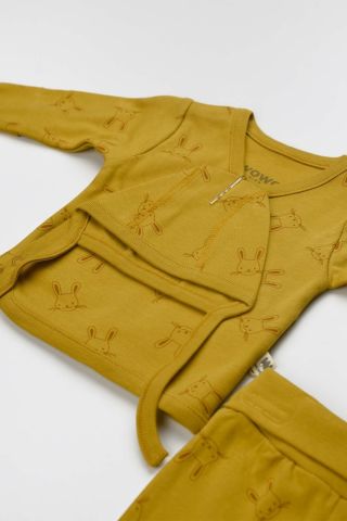 Tavşan Desenli 3 lü Zıbın Takım-Hardal 3-6 ay