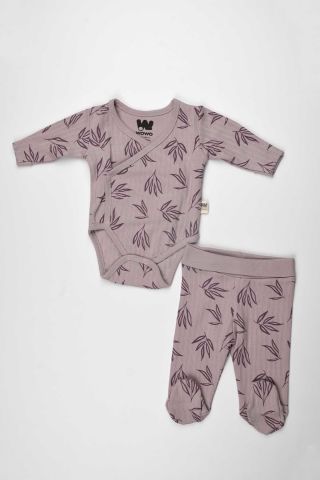 Yapraklı 2 li Body Takım-Mürdüm 6-9 ay