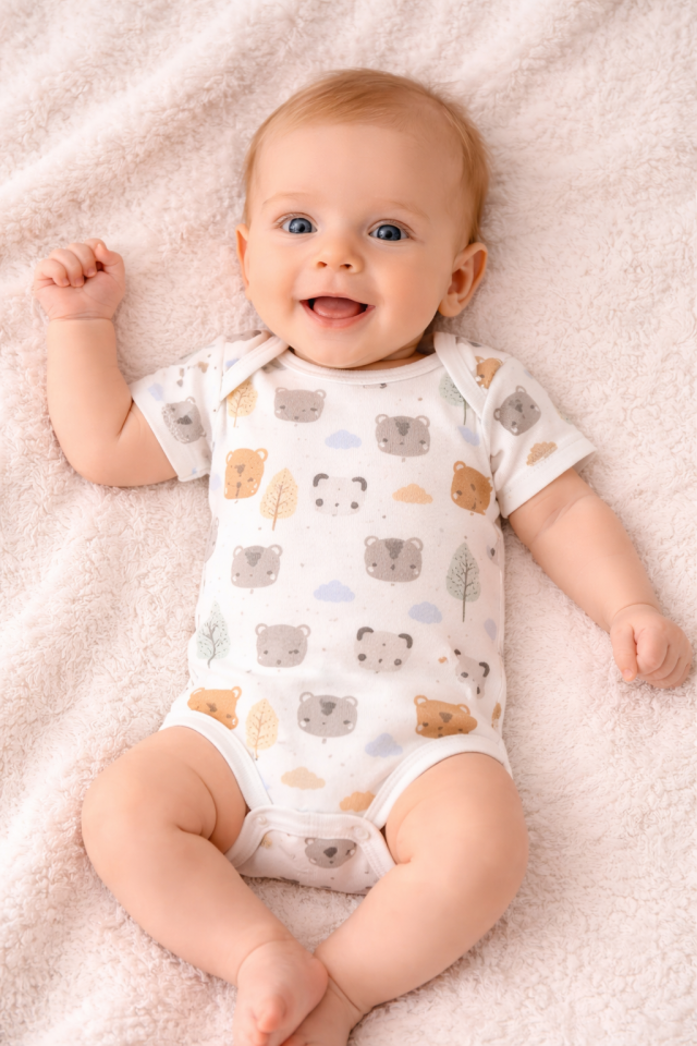 Noor Softline Organik Pamuk Kısa Kollu Desenli Amerikan Yaka Bebek Body- Zıbın