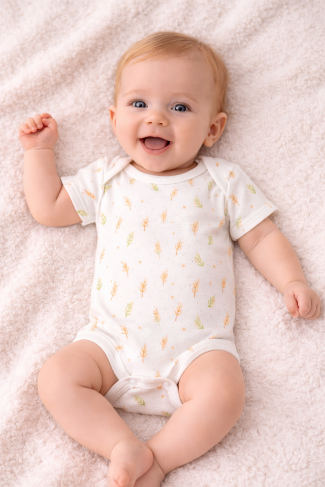 Noor Softline Organik Pamuk Kısa Kollu Desenli Amerikan Yaka Bebek Body- Zıbın