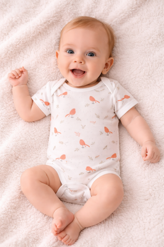 Noor Softline Organik Pamuk Kısa Kollu Desenli Amerikan Yaka Bebek Body- Zıbın