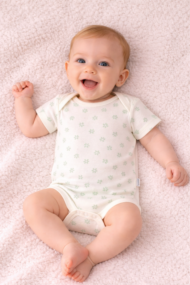 Noor Softline Organik Pamuk Kısa Kollu Desenli Amerikan Yaka Bebek Body- Zıbın