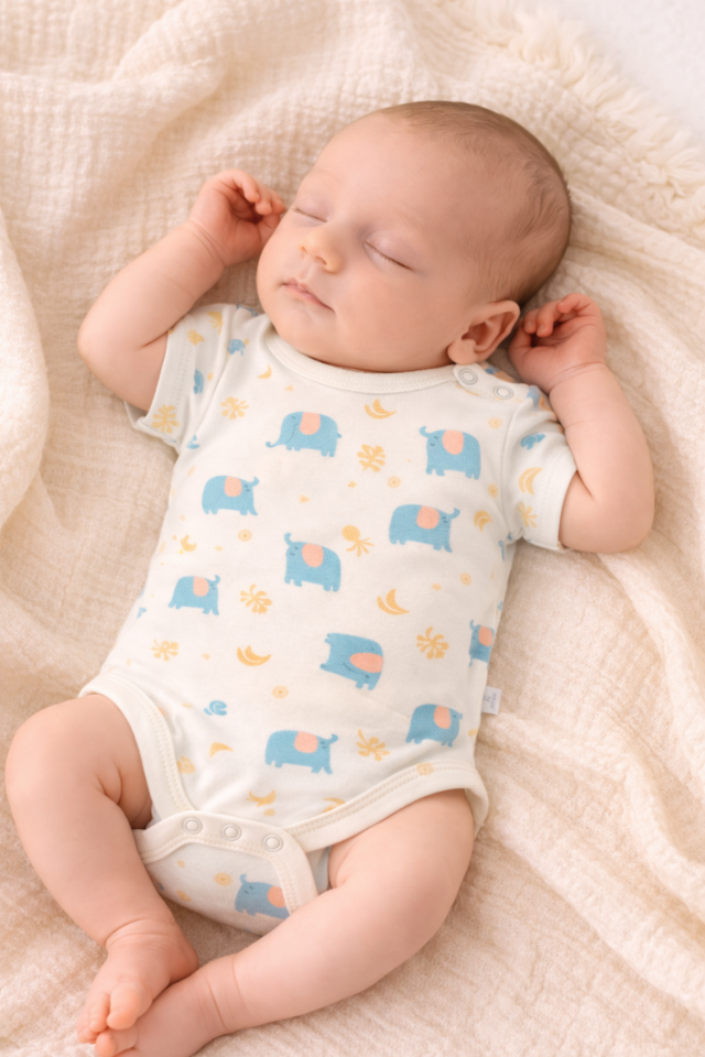 Yuvarlak Yaka Kısa Kollu Çıtçıtlı Desenli Zıbın-Body