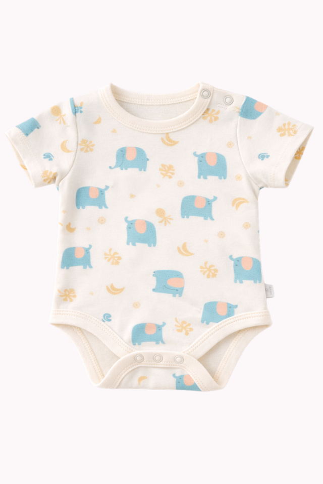 Yuvarlak Yaka Kısa Kollu Çıtçıtlı Desenli Zıbın-Body